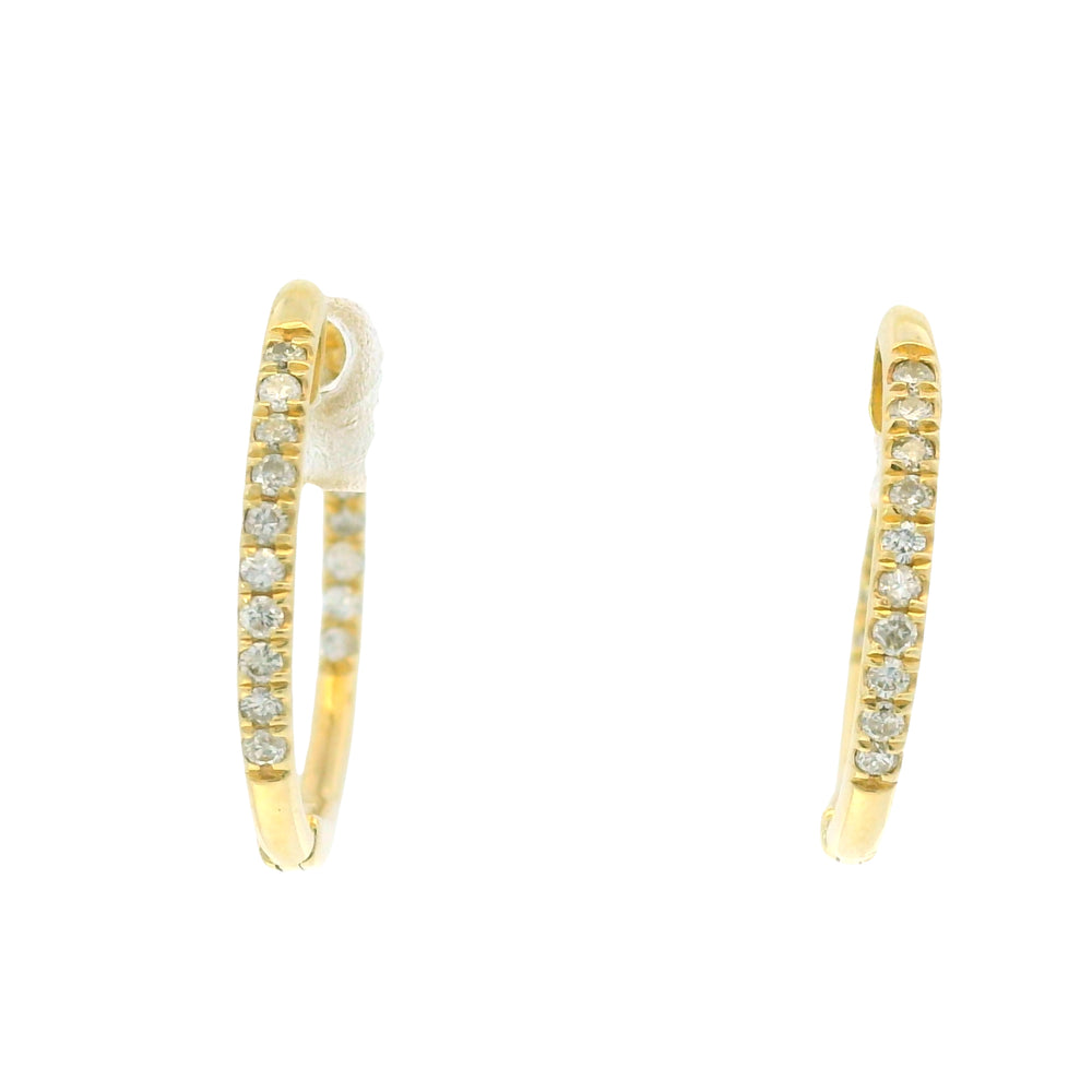 14K Yellow Gold Natural Round Brilliant Diamond Small Thin Hoop Earrings — product photo 1
