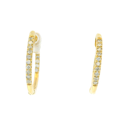 14K Yellow Gold Natural Round Brilliant Diamond Small Thin Hoop Earrings