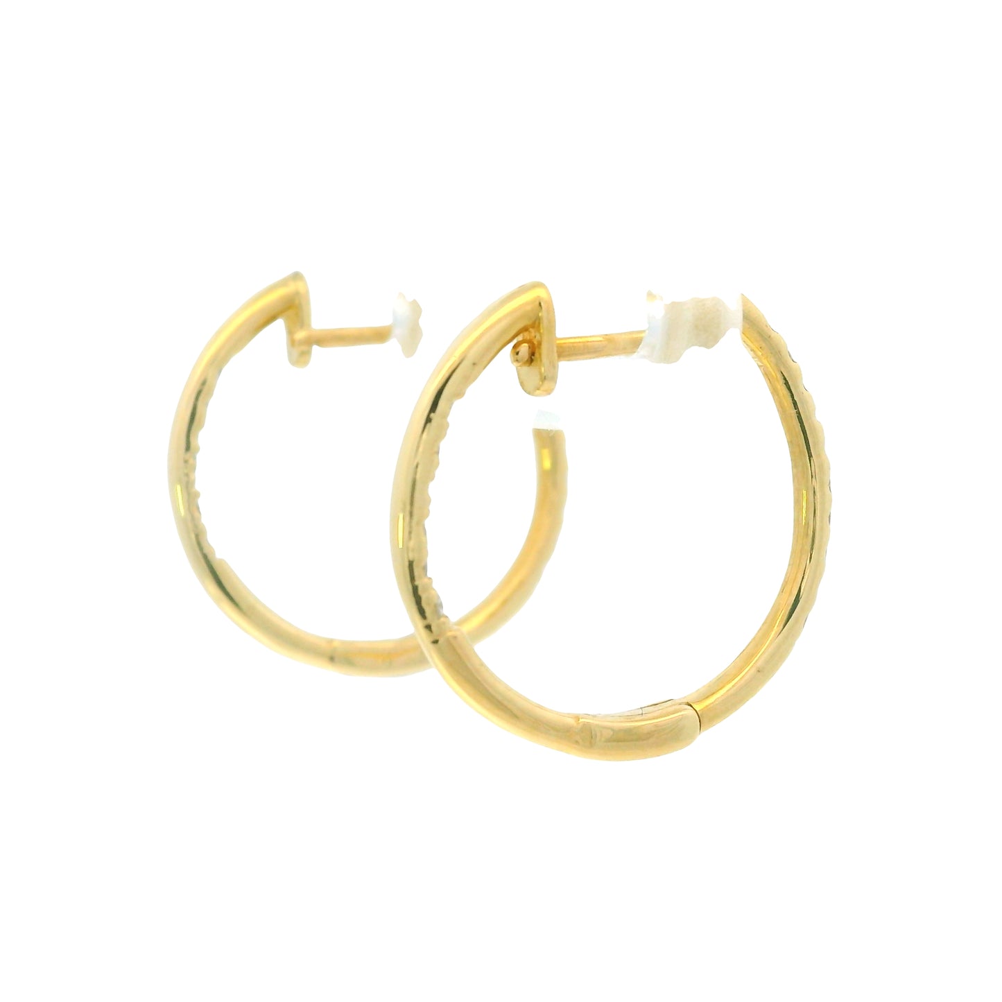 14K Yellow Gold Natural Round Brilliant Diamond Small Thin Hoop Earrings