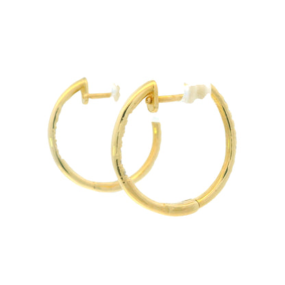 14K Yellow Gold Natural Round Brilliant Diamond Small Thin Hoop Earrings