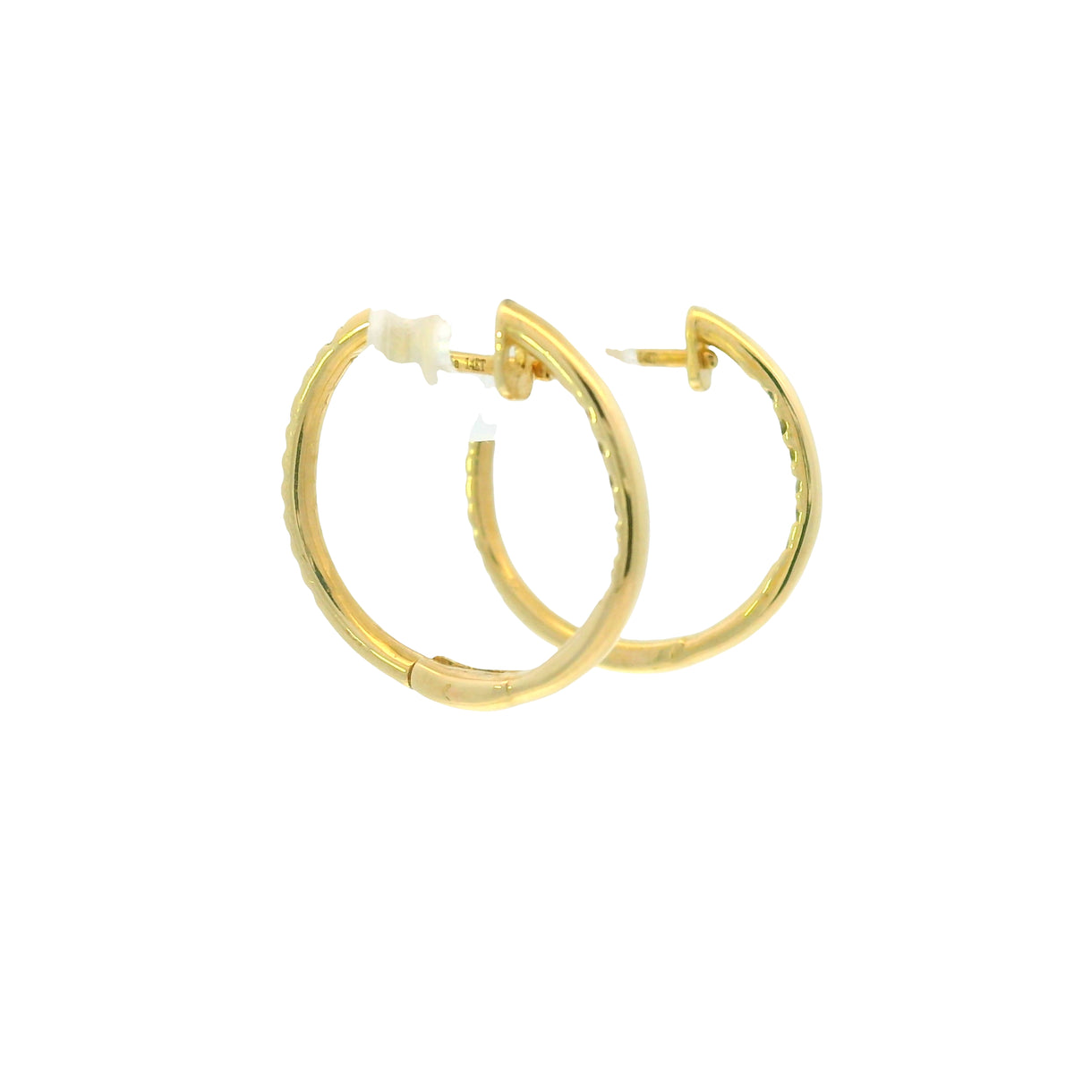 14K Yellow Gold Natural Round Brilliant Diamond Small Thin Hoop Earrings