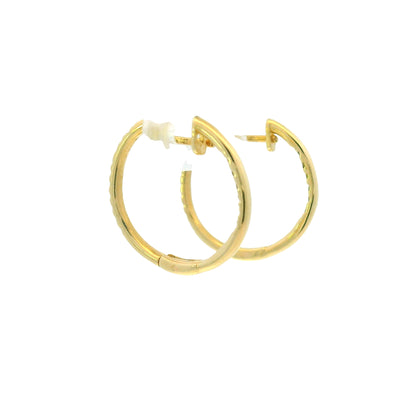 14K Yellow Gold Natural Round Brilliant Diamond Small Thin Hoop Earrings