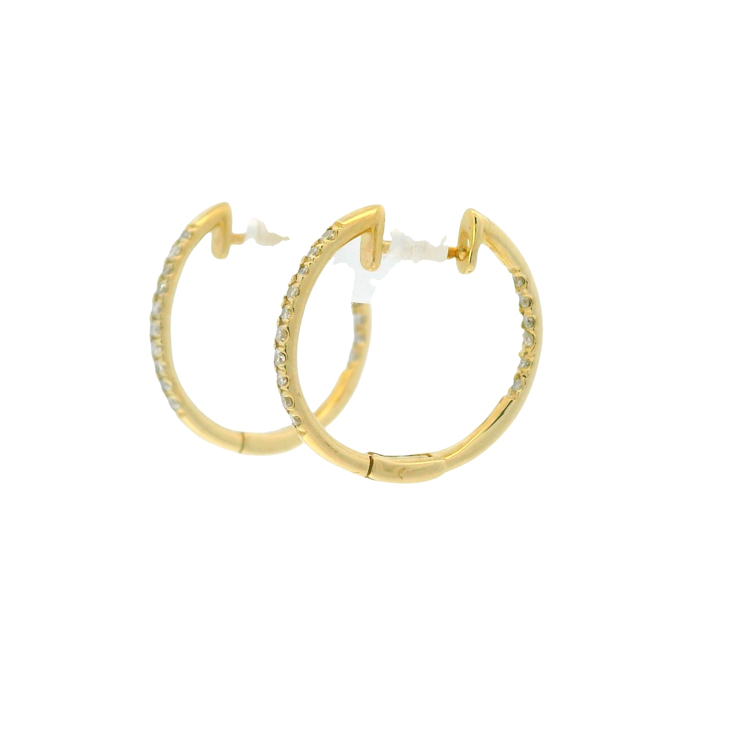 14K Yellow Gold Natural Round Brilliant Diamond Small Thin Hoop Earrings