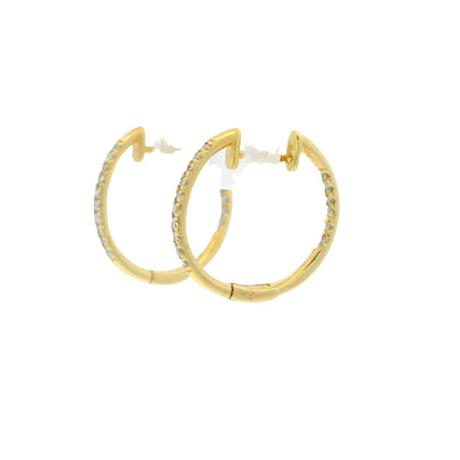 14K Yellow Gold Natural Round Brilliant Diamond Small Thin Hoop Earrings