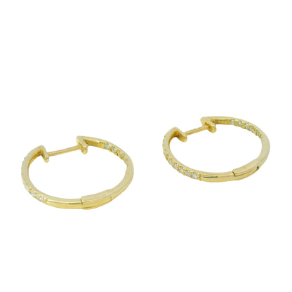 14K Yellow Gold Natural Round Brilliant Diamond Small Thin Hoop Earrings