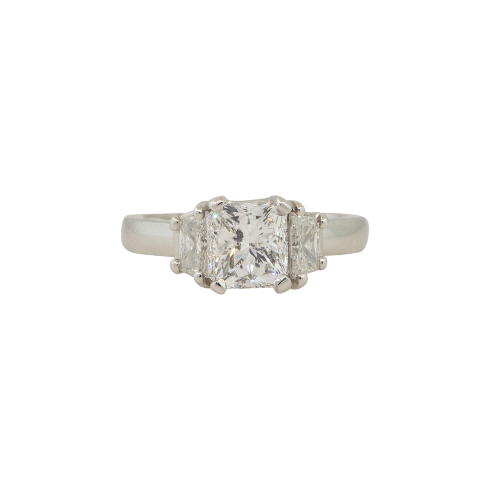 Platinum 3.04ctw Radiant Cut Diamond Engagement Ring with side Trapezoids 