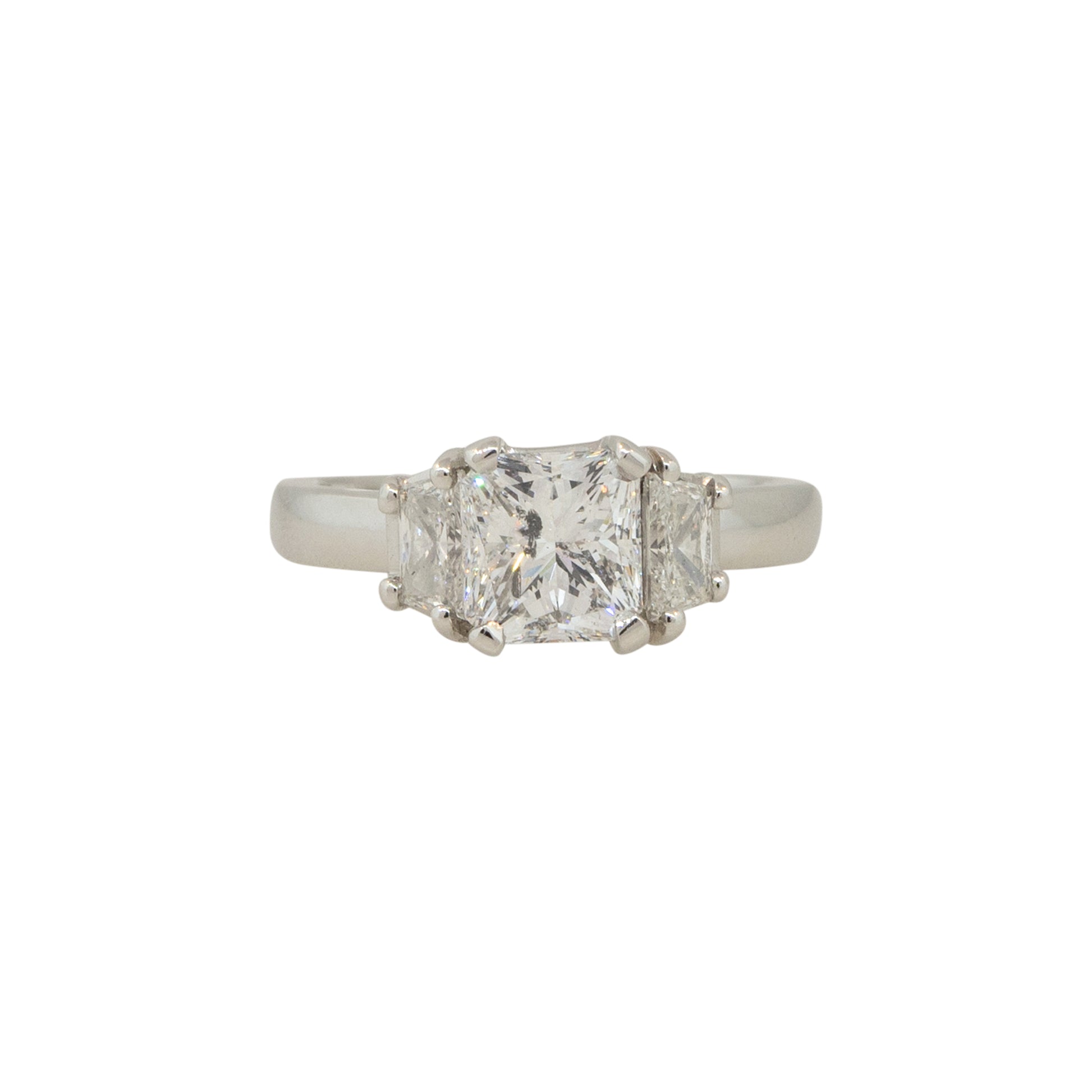Platinum 3.04ctw Radiant Cut Diamond Engagement Ring with side Trapezoids 