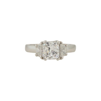 Platinum 3.04ctw Radiant Cut Diamond Engagement Ring with side Trapezoids 