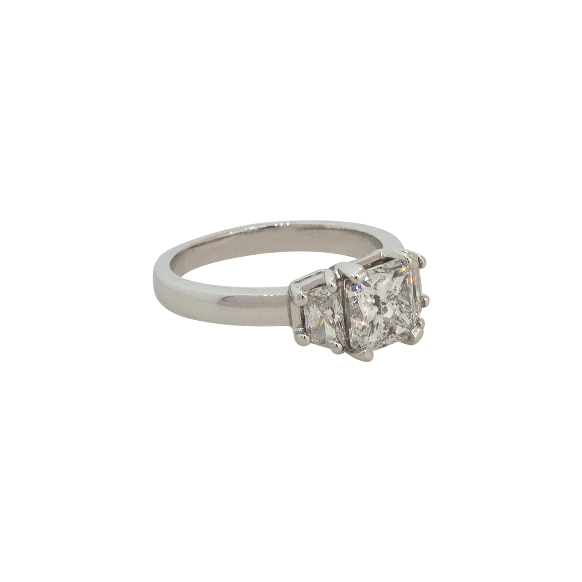 Platinum 3.04ctw Radiant Cut Diamond Engagement Ring with side Trapezoids 