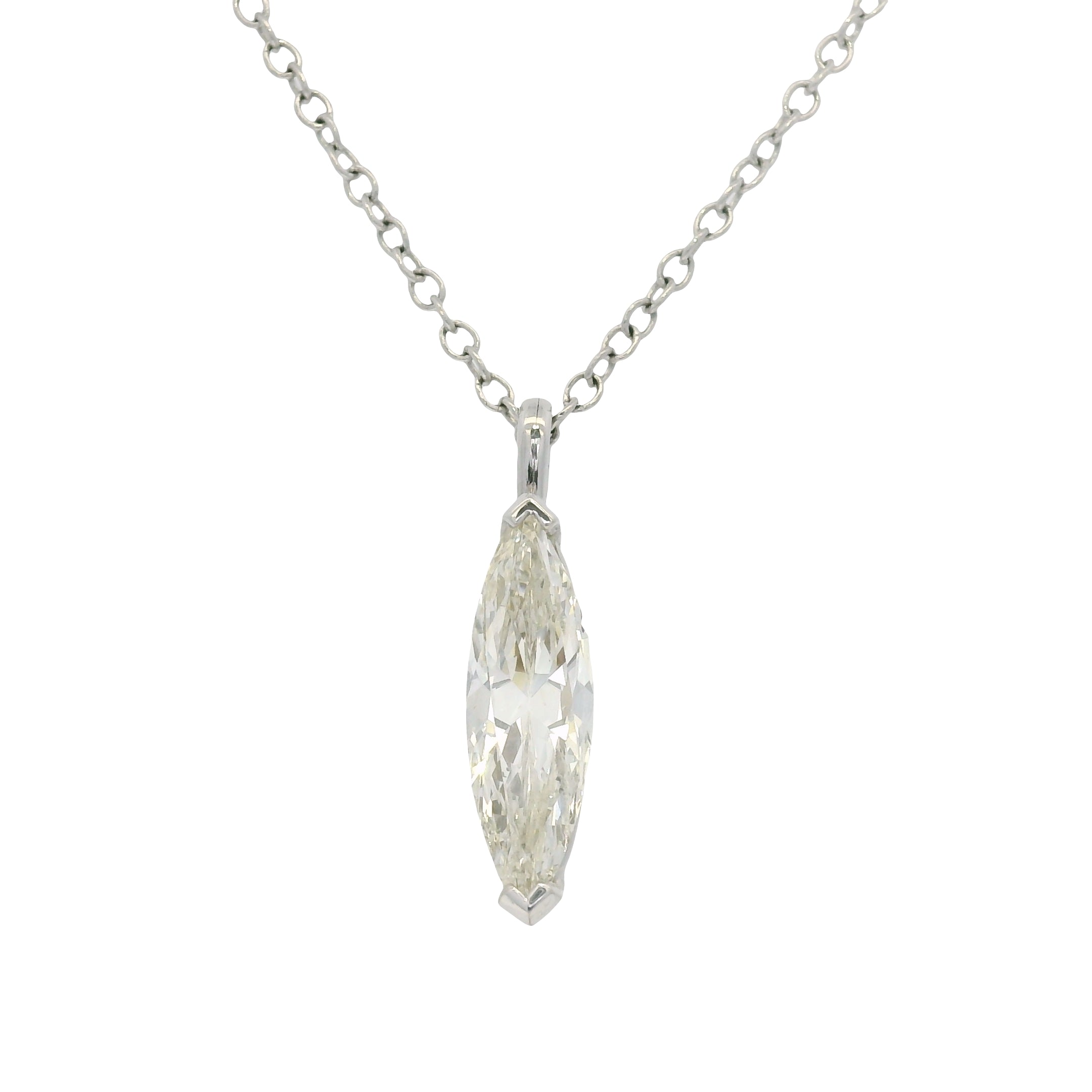 14k White Gold Natural Marquise Cut Diamond Necklace