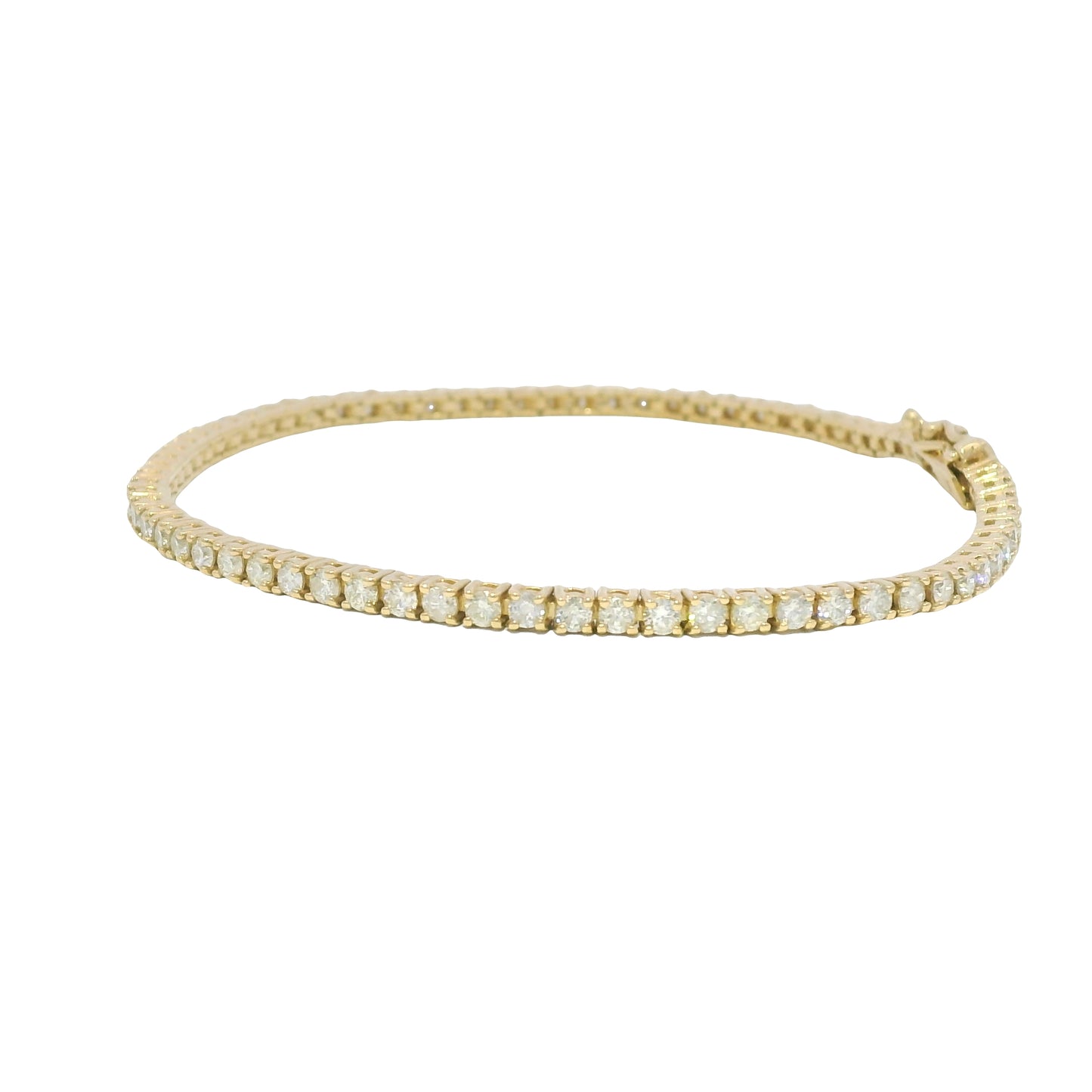 14k Yellow Gold Natural 2.53 Carat Round Brilliant Diamond Tennis Bracelet