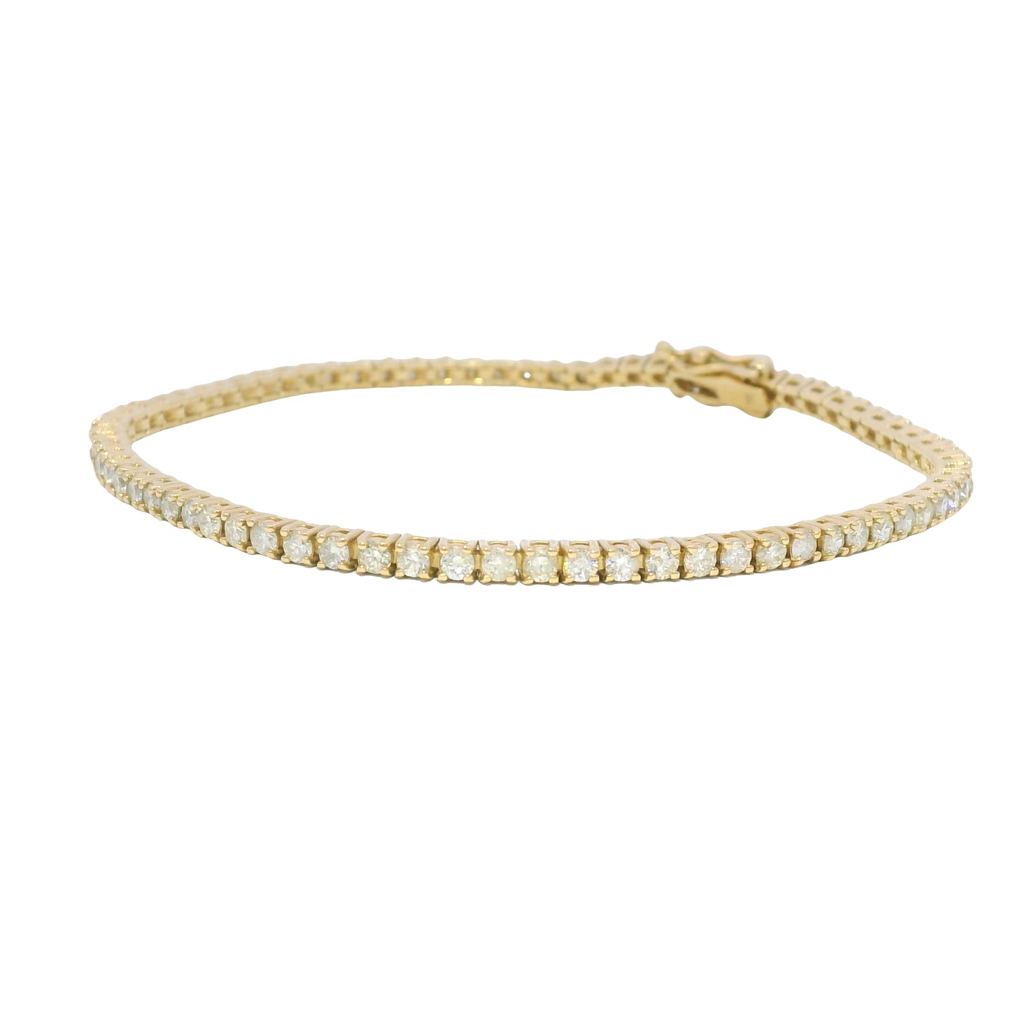 14k Yellow Gold Natural 2.53 Carat Round Brilliant Diamond Tennis Bracelet