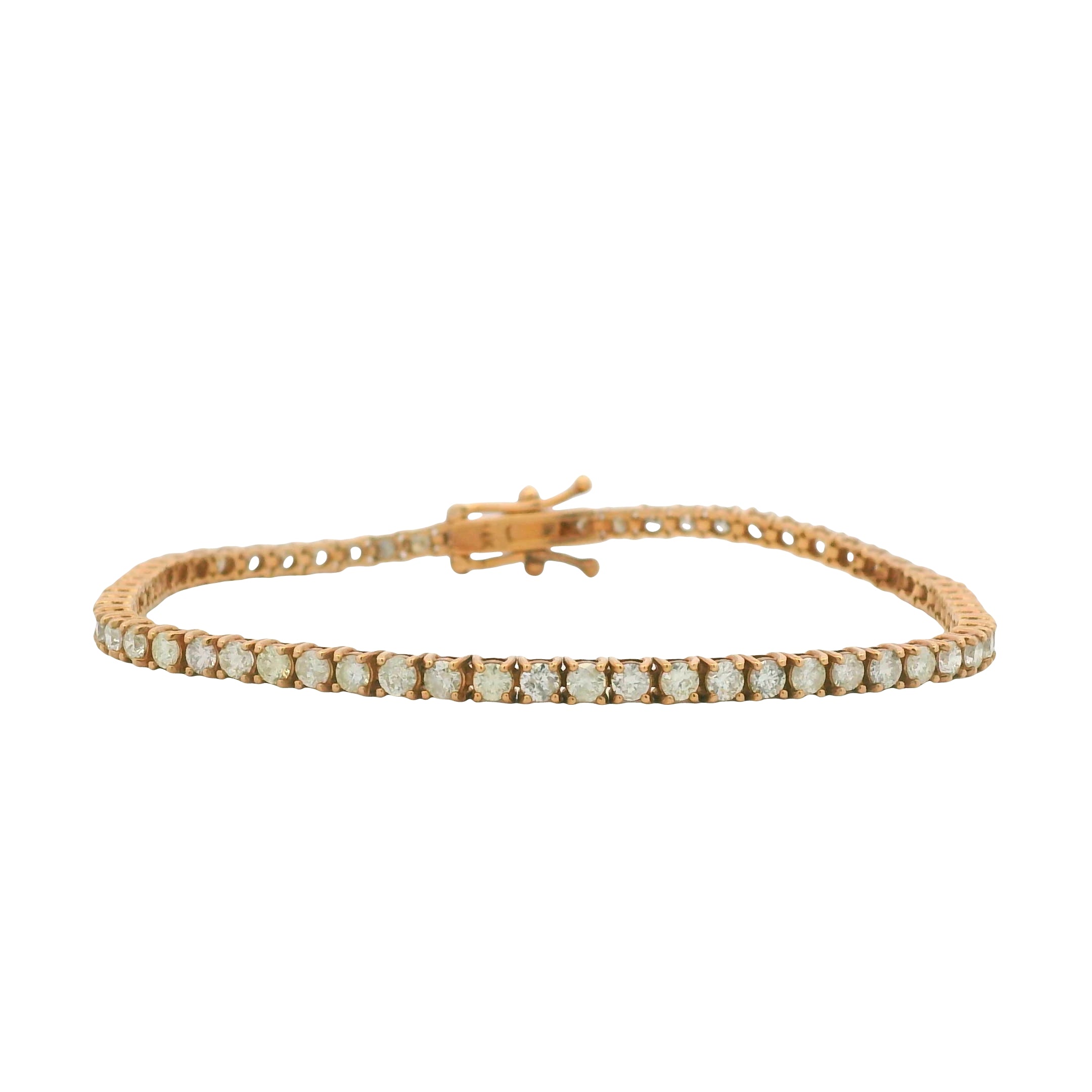 14K Rose Gold Natural 3.32 Carats Round Brilliant Cut Diamond Tennis Bracelet