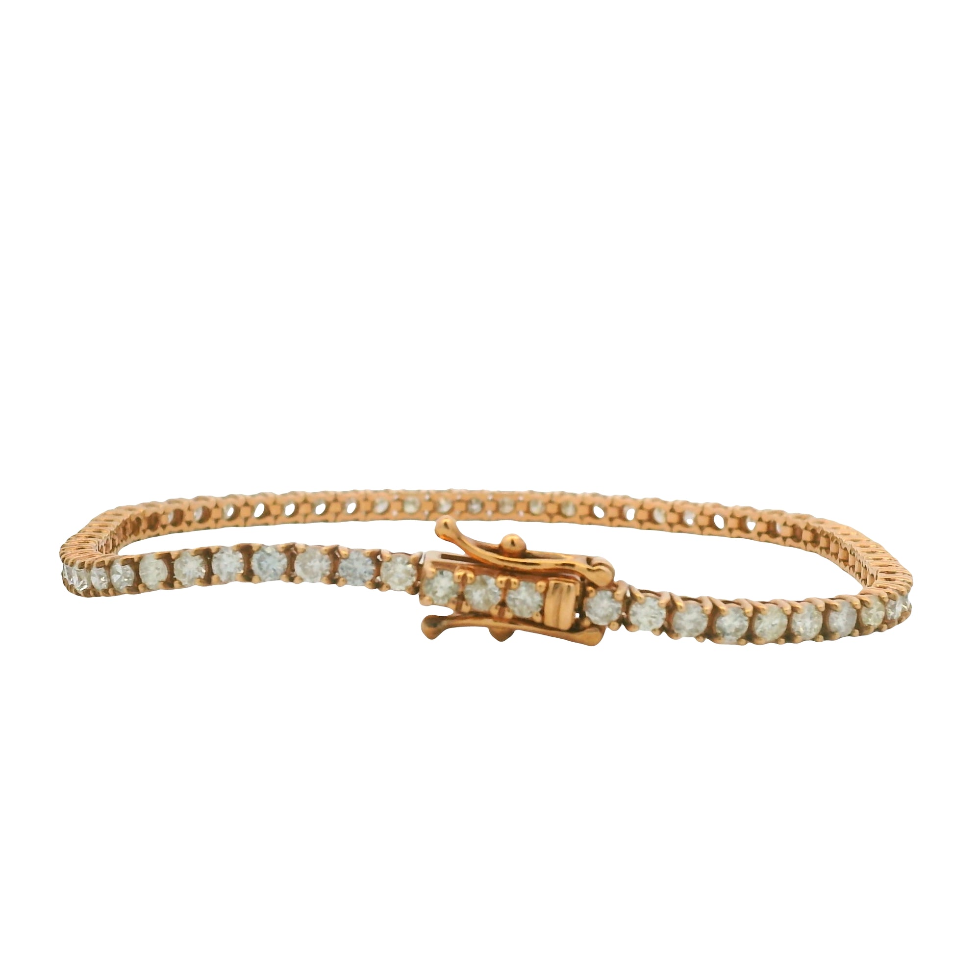 14K Rose Gold Natural 3.32 Carats Round Brilliant Cut Diamond Tennis Bracelet
