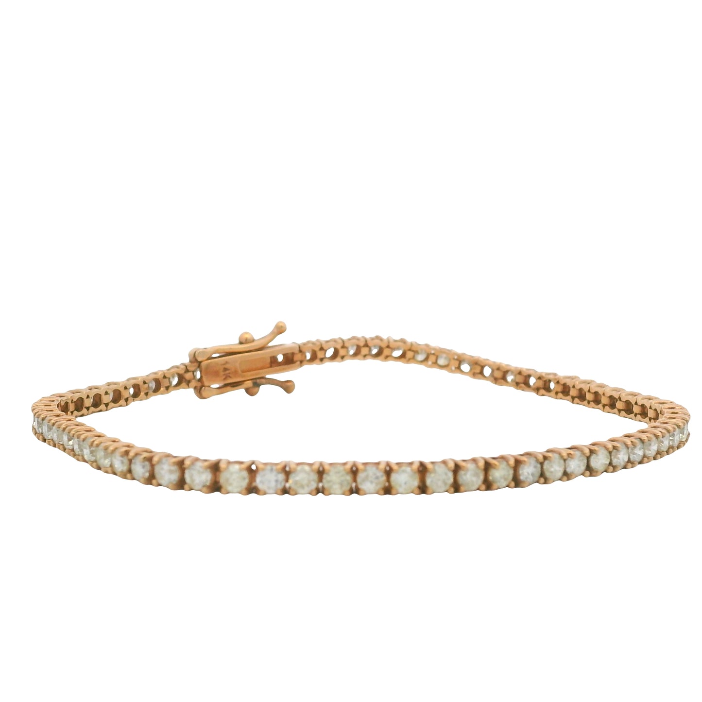 14K Rose Gold Natural 3.32 Carats Round Brilliant Cut Diamond Tennis Bracelet