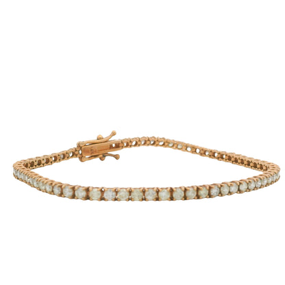 14K Rose Gold Natural 3.32 Carats Round Brilliant Cut Diamond Tennis Bracelet