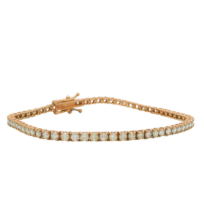 14K Rose Gold Natural 3.32 Carats Round Brilliant Cut Diamond Tennis Bracelet