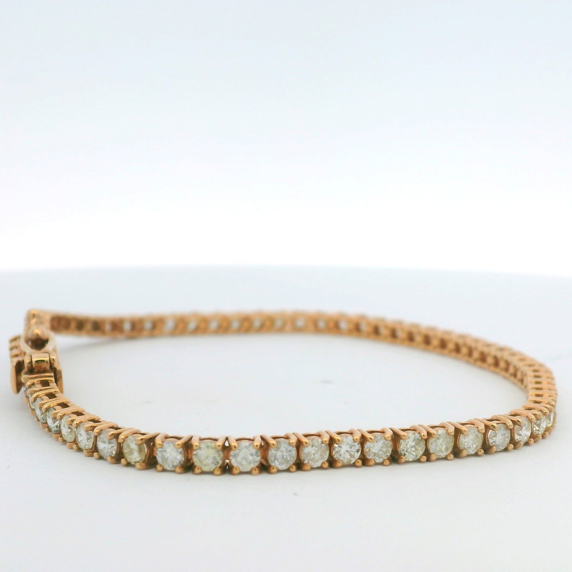 14K Rose Gold Natural 3.32 Carats Round Brilliant Cut Diamond Tennis Bracelet