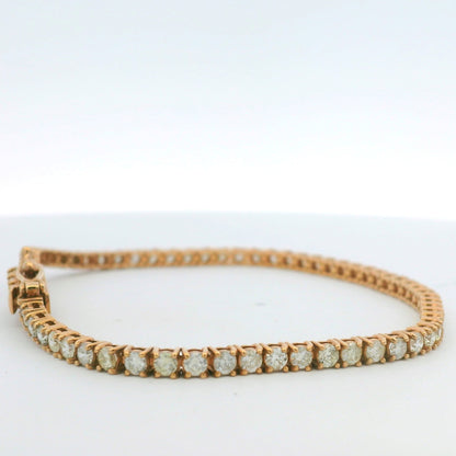 14K Rose Gold Natural 3.32 Carats Round Brilliant Cut Diamond Tennis Bracelet