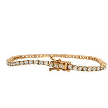 14K Rose Gold Natural 3.32 Carats Round Brilliant Cut Diamond Tennis Bracelet