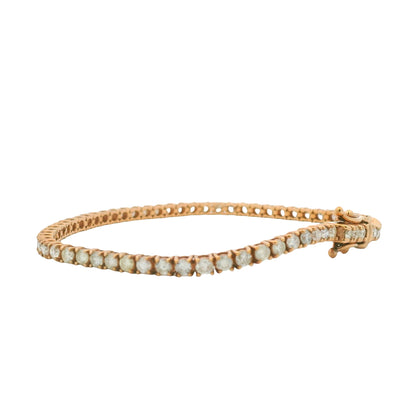 14K Rose Gold Natural 3.32 Carats Round Brilliant Cut Diamond Tennis Bracelet