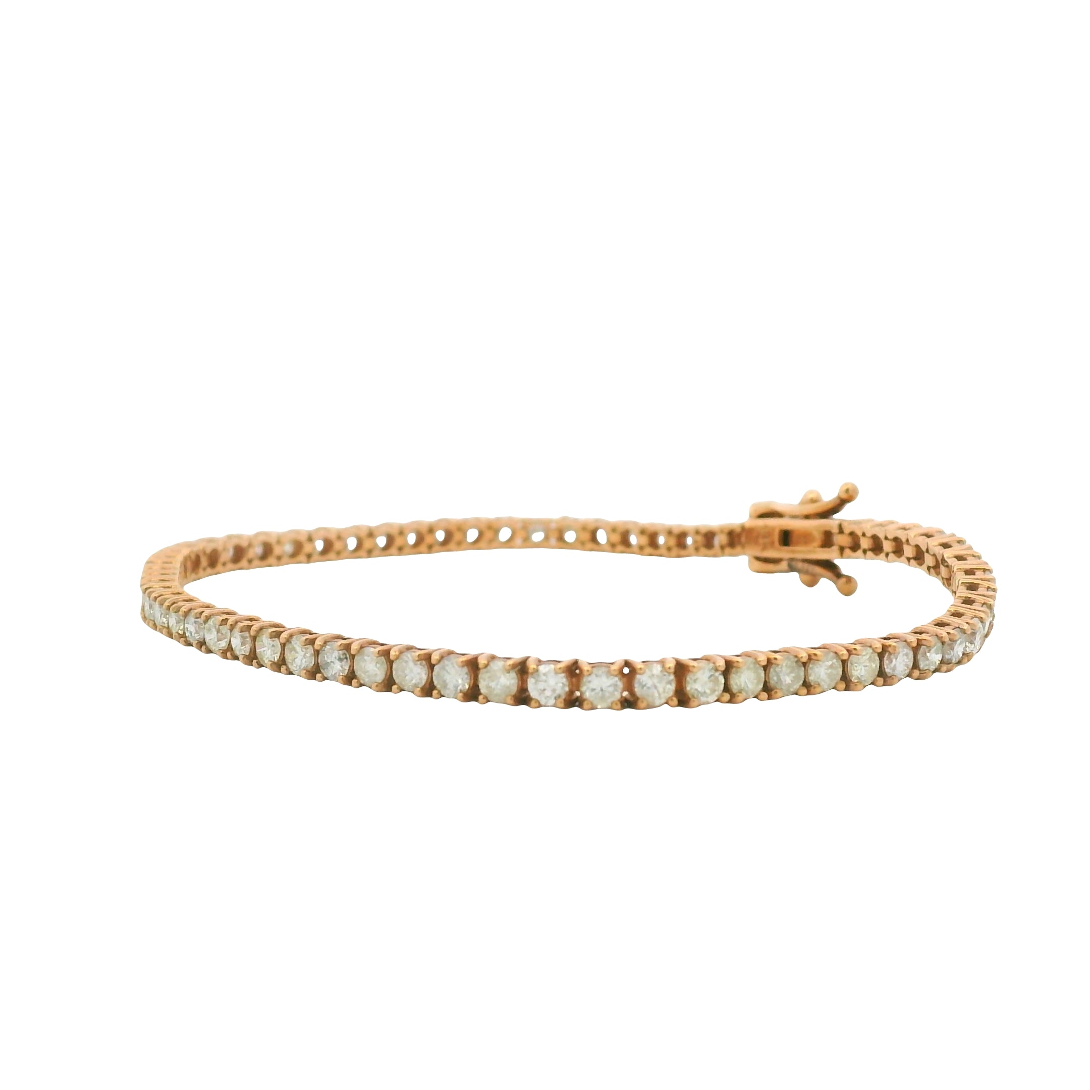 14K Rose Gold Natural 3.32 Carats Round Brilliant Cut Diamond Tennis Bracelet