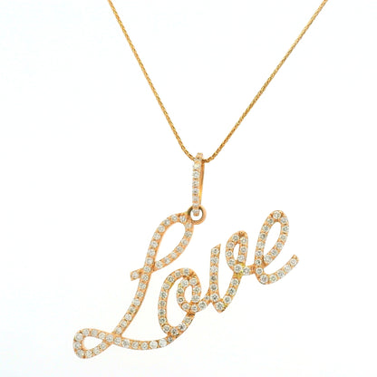 14K Rose Gold Natura Round Brilliant Cut Diamond Pave Script "Love" Pendant Necklace