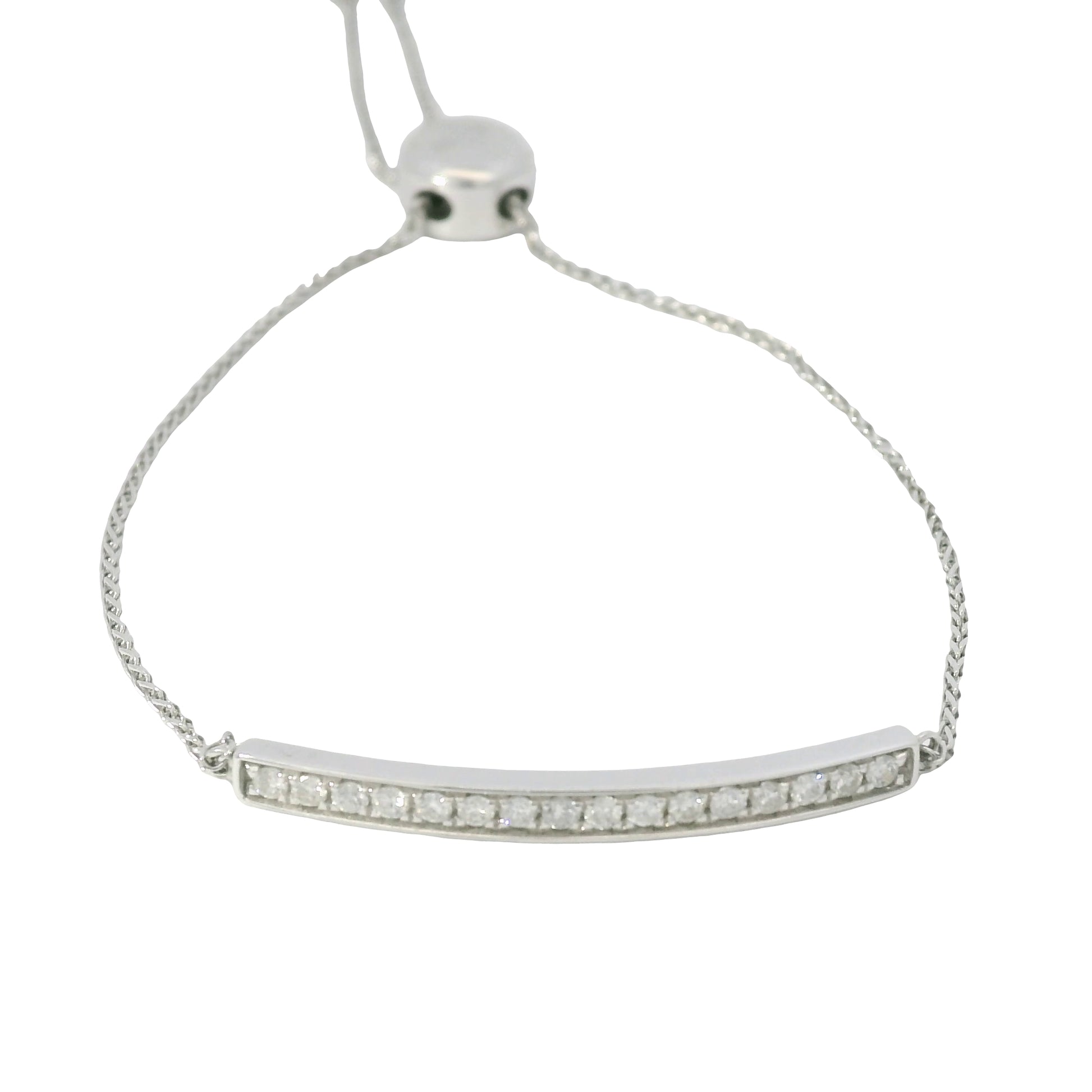 14K White Gold Natural 0.25 Carats Diamond Bar Adjustable Bracelet