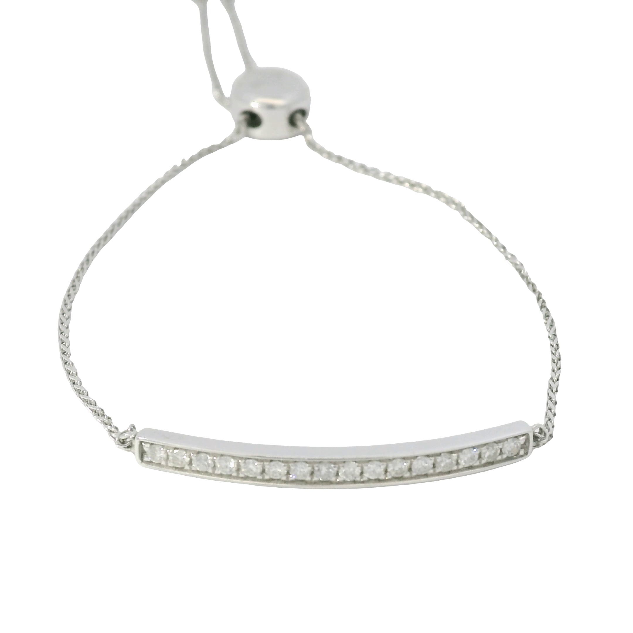 14K White Gold Natural 0.25 Carats Diamond Bar Adjustable Bracelet