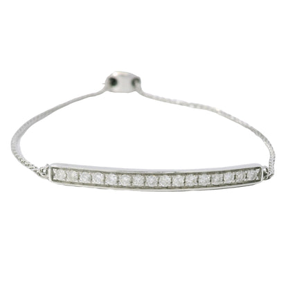 14K White Gold Natural 0.25 Carats Diamond Bar Adjustable Bracelet