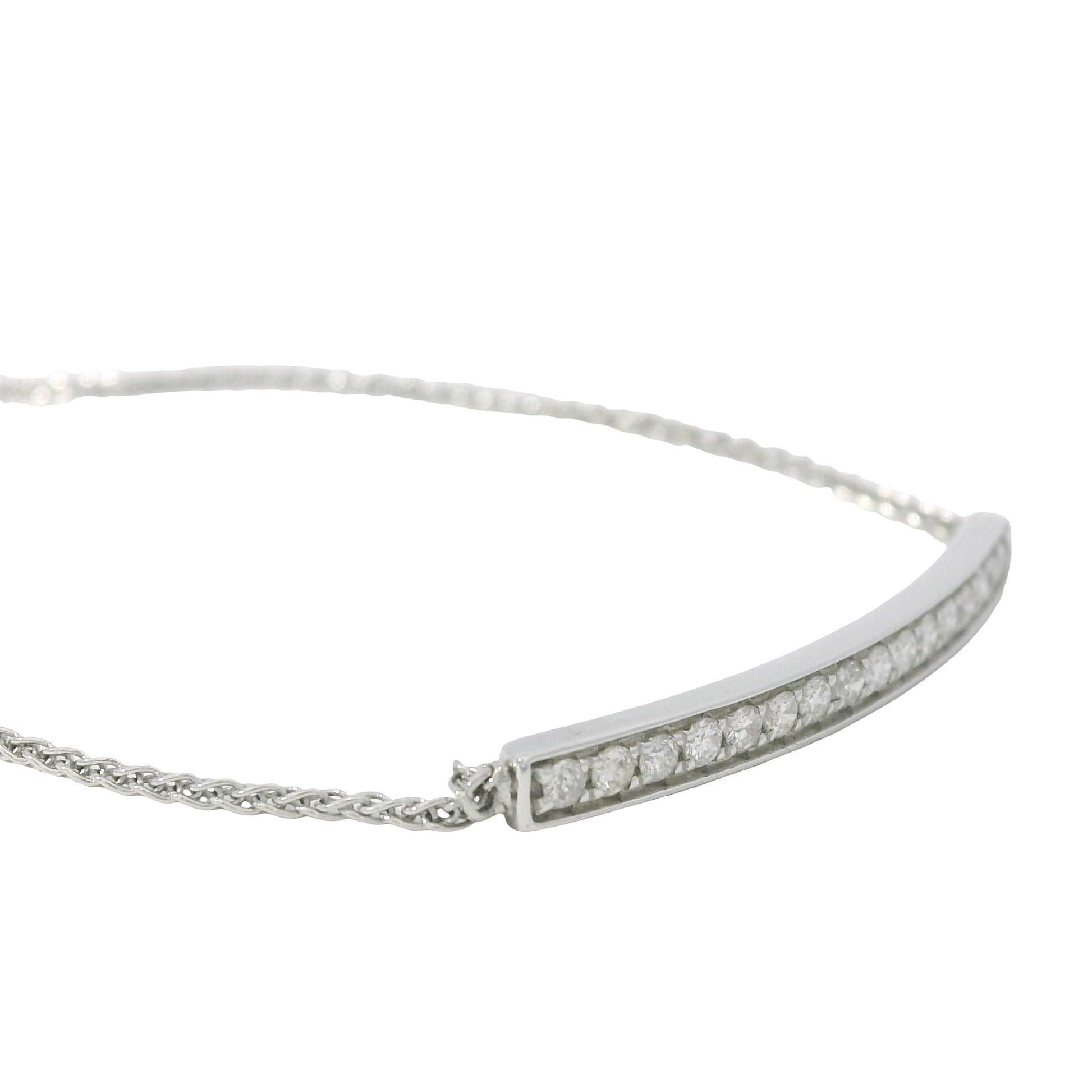 14K White Gold Natural 0.25 Carats Diamond Bar Adjustable Bracelet