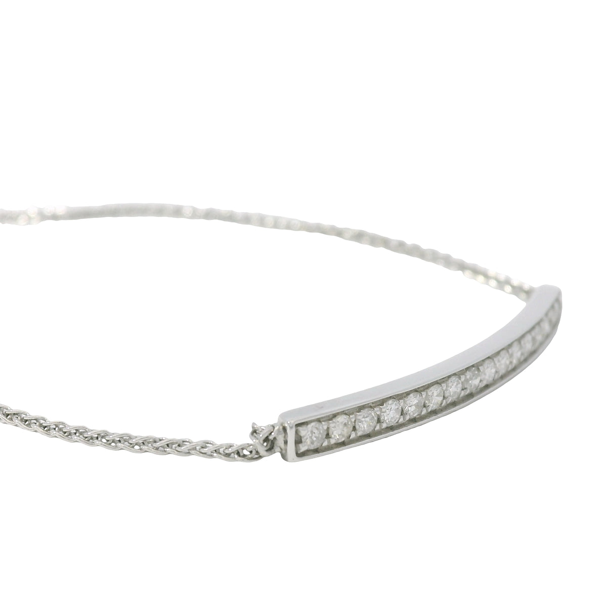 14K White Gold Natural 0.25 Carats Diamond Bar Adjustable Bracelet