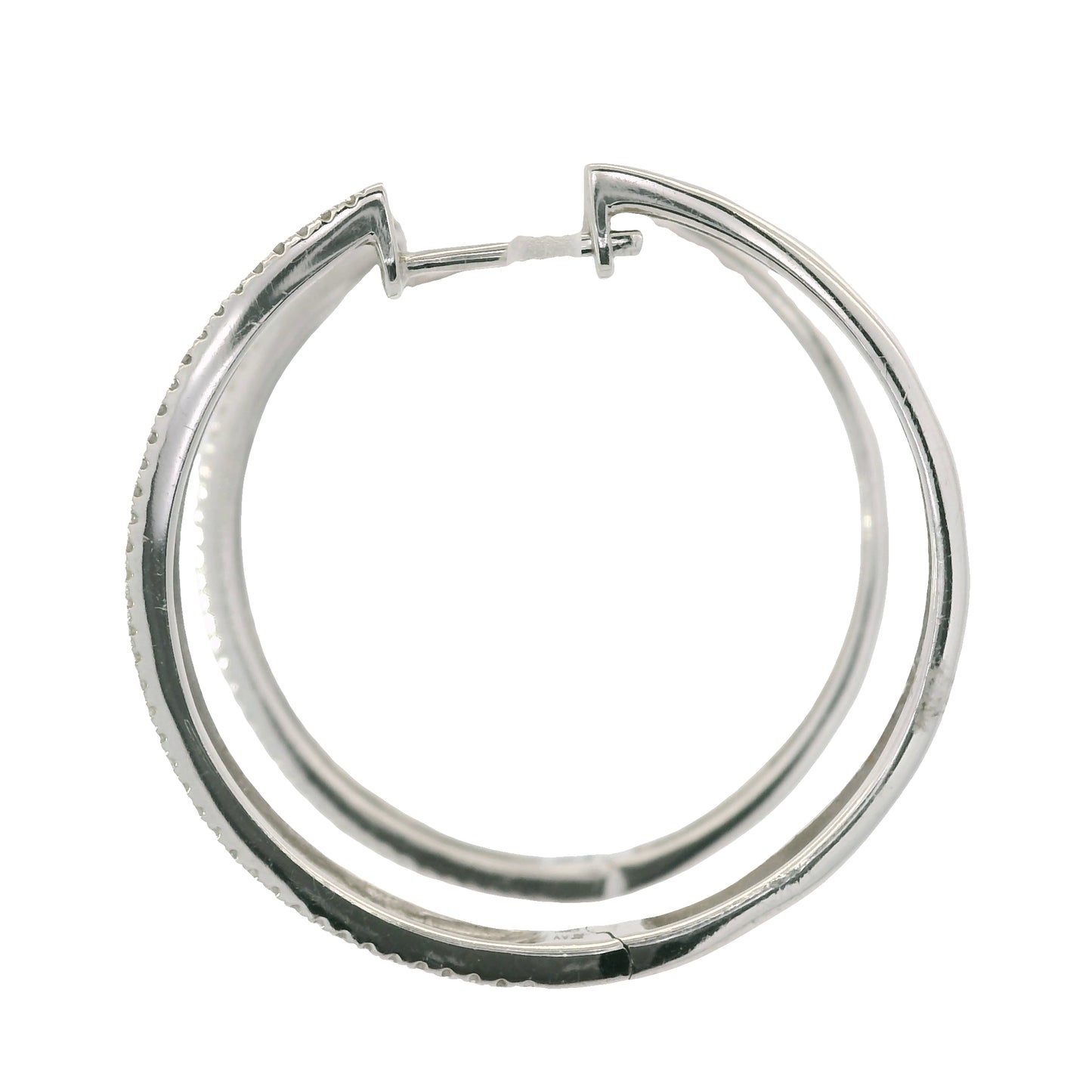 14K White Gold Natural 1.06 Carats Round Brilliant Cut Diamond Hoop Earrings