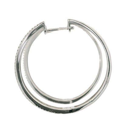 14K White Gold Natural 1.06 Carats Round Brilliant Cut Diamond Hoop Earrings