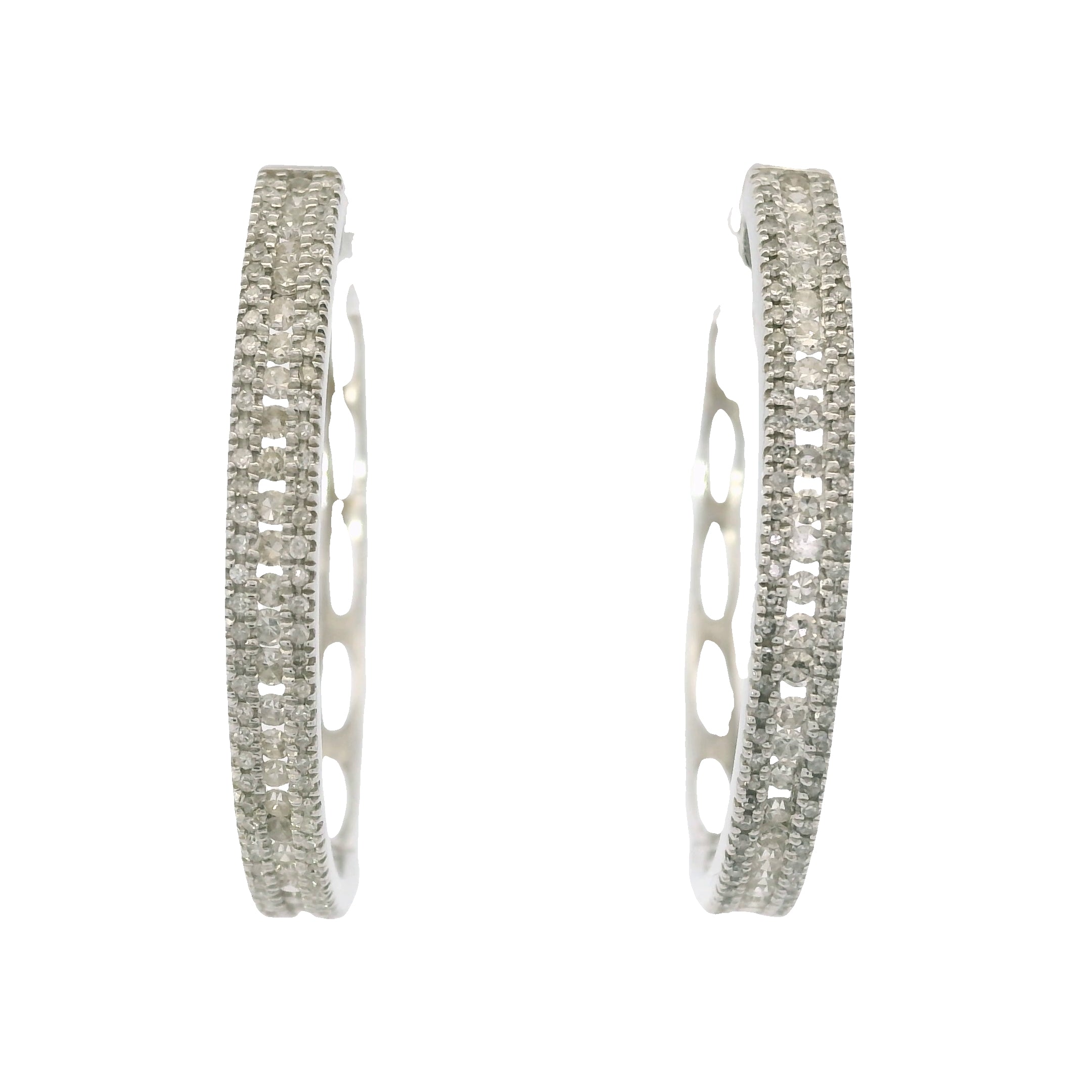 14K White Gold Natural 1.06 Carats Round Brilliant Cut Diamond Hoop Earrings