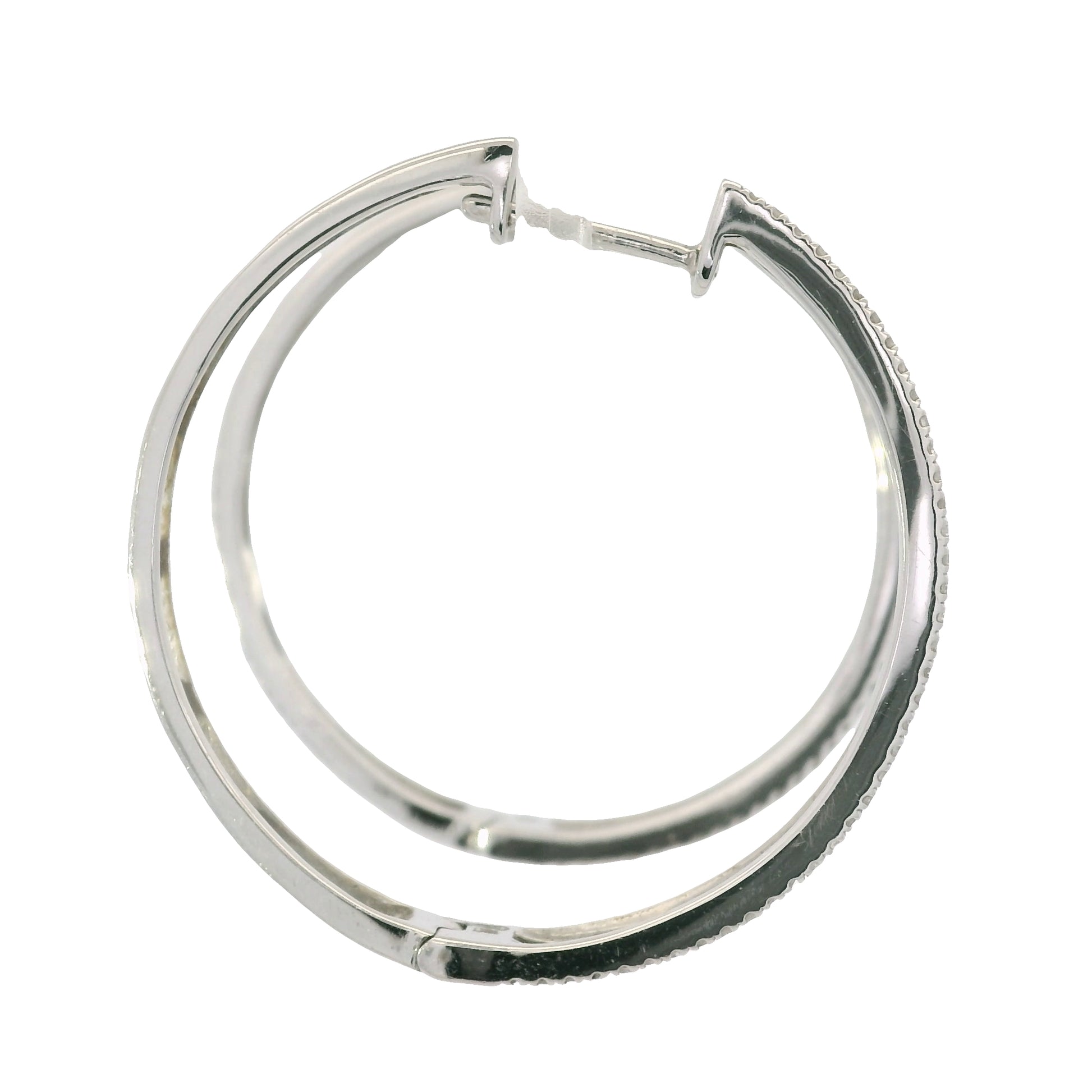 14K White Gold Natural 1.06 Carats Round Brilliant Cut Diamond Hoop Earrings