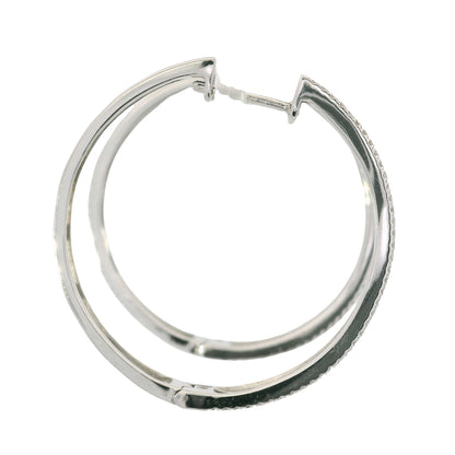 14K White Gold Natural 1.06 Carats Round Brilliant Cut Diamond Hoop Earrings