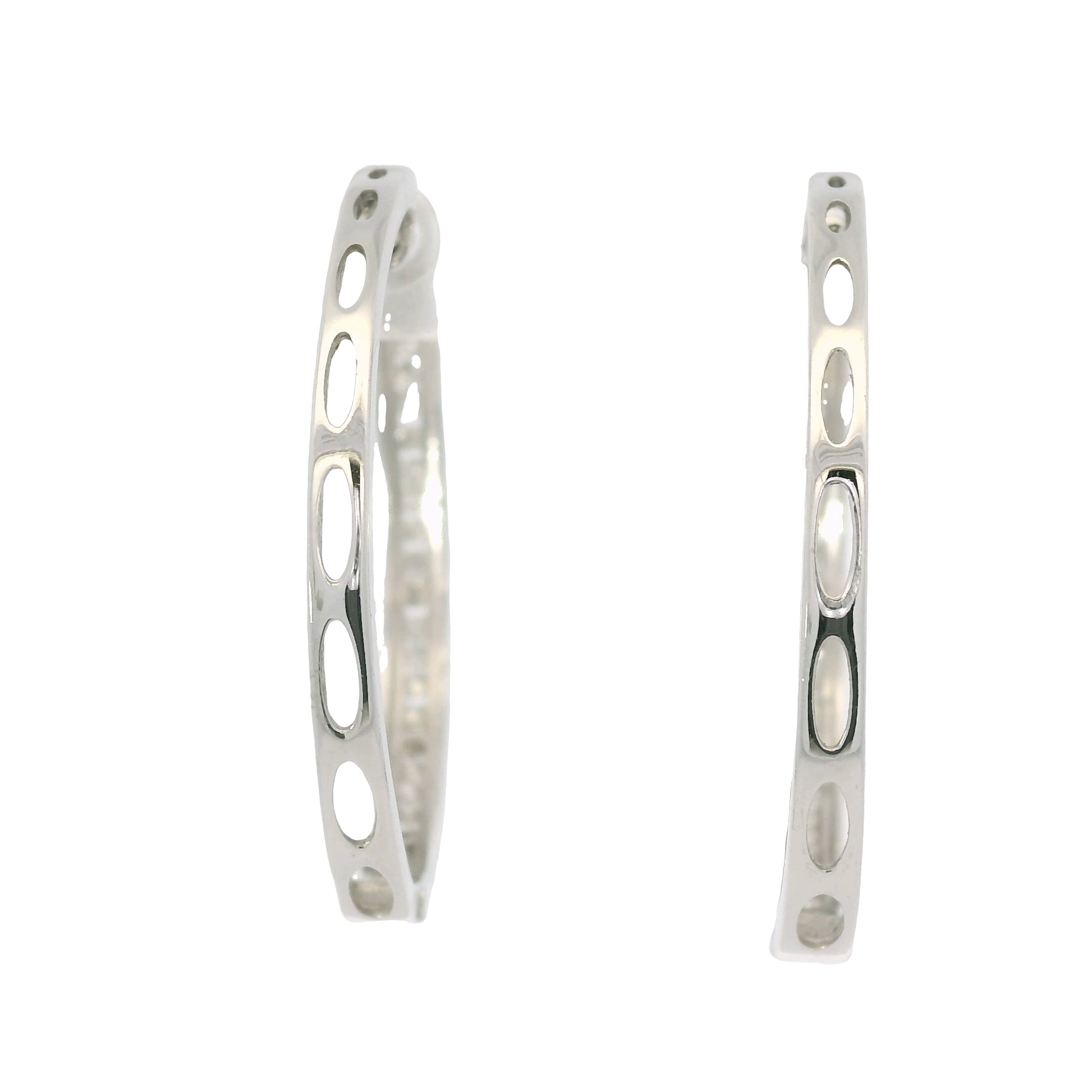 14K White Gold Natural 1.06 Carats Round Brilliant Cut Diamond Hoop Earrings