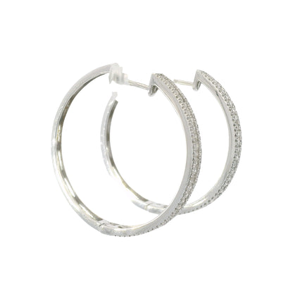 14K White Gold Natural 1.06 Carats Round Brilliant Cut Diamond Hoop Earrings
