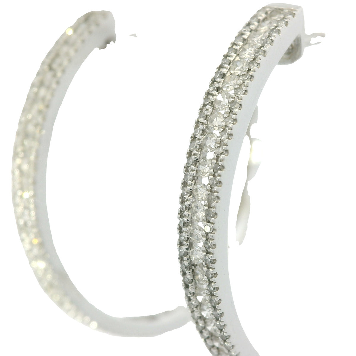 14K White Gold Natural 1.06 Carats Round Brilliant Cut Diamond Hoop Earrings