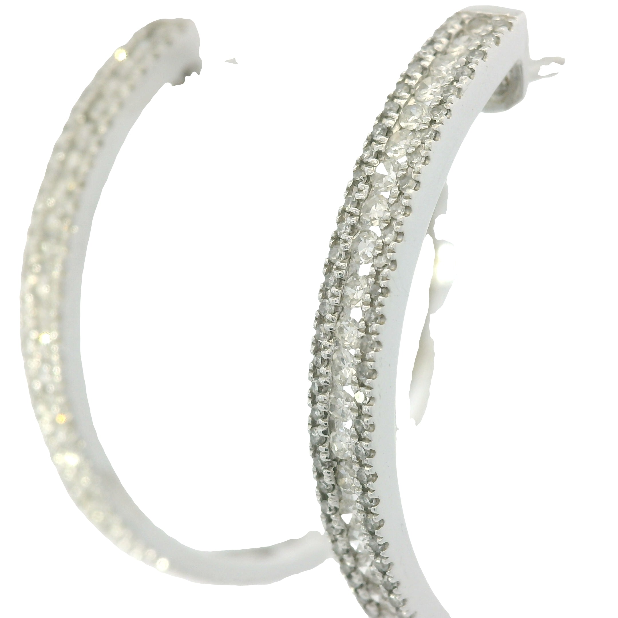 14K White Gold Natural 1.06 Carats Round Brilliant Cut Diamond Hoop Earrings