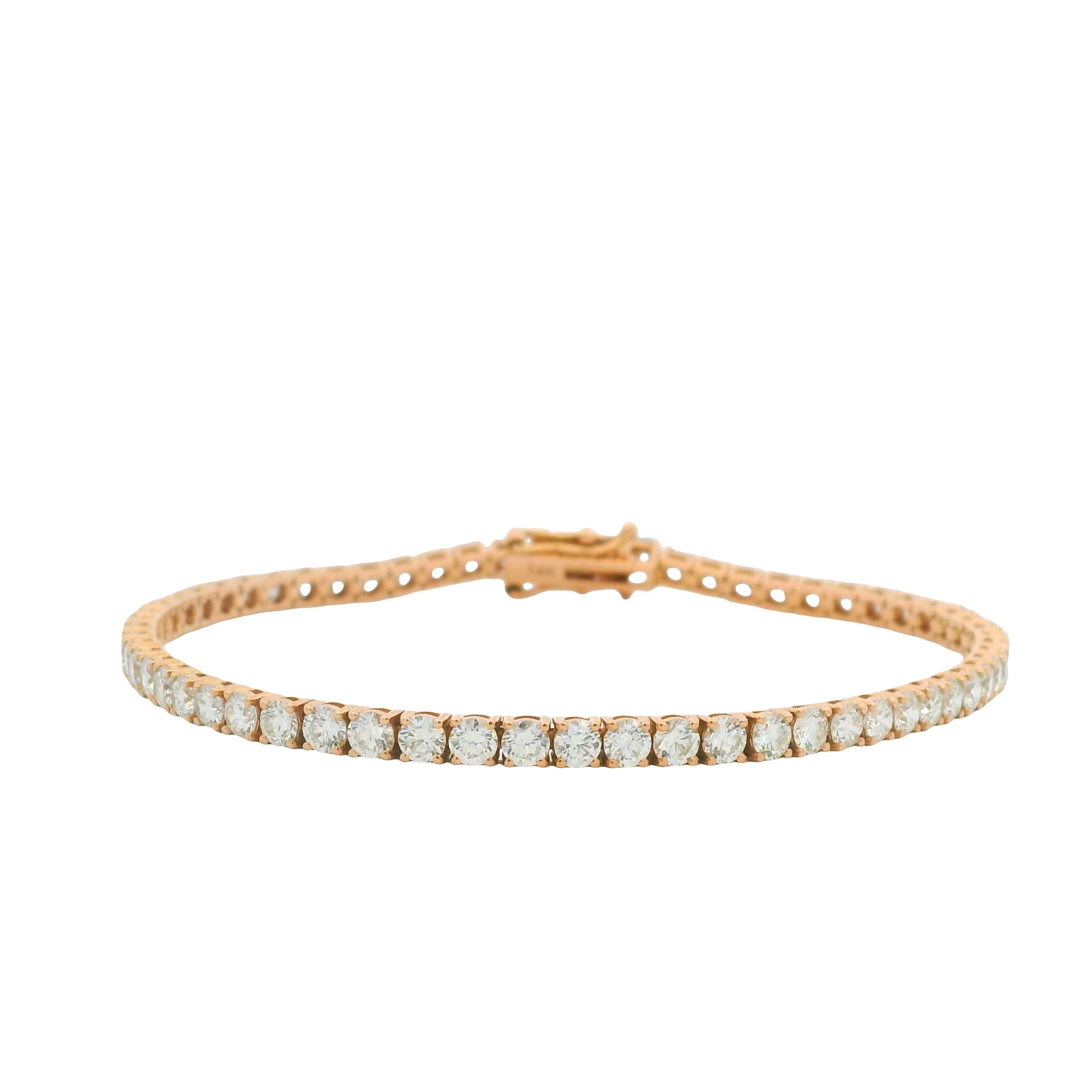 14K Rose Gold Natural Round Brilliant Cut Diamond Tennis Bracelet