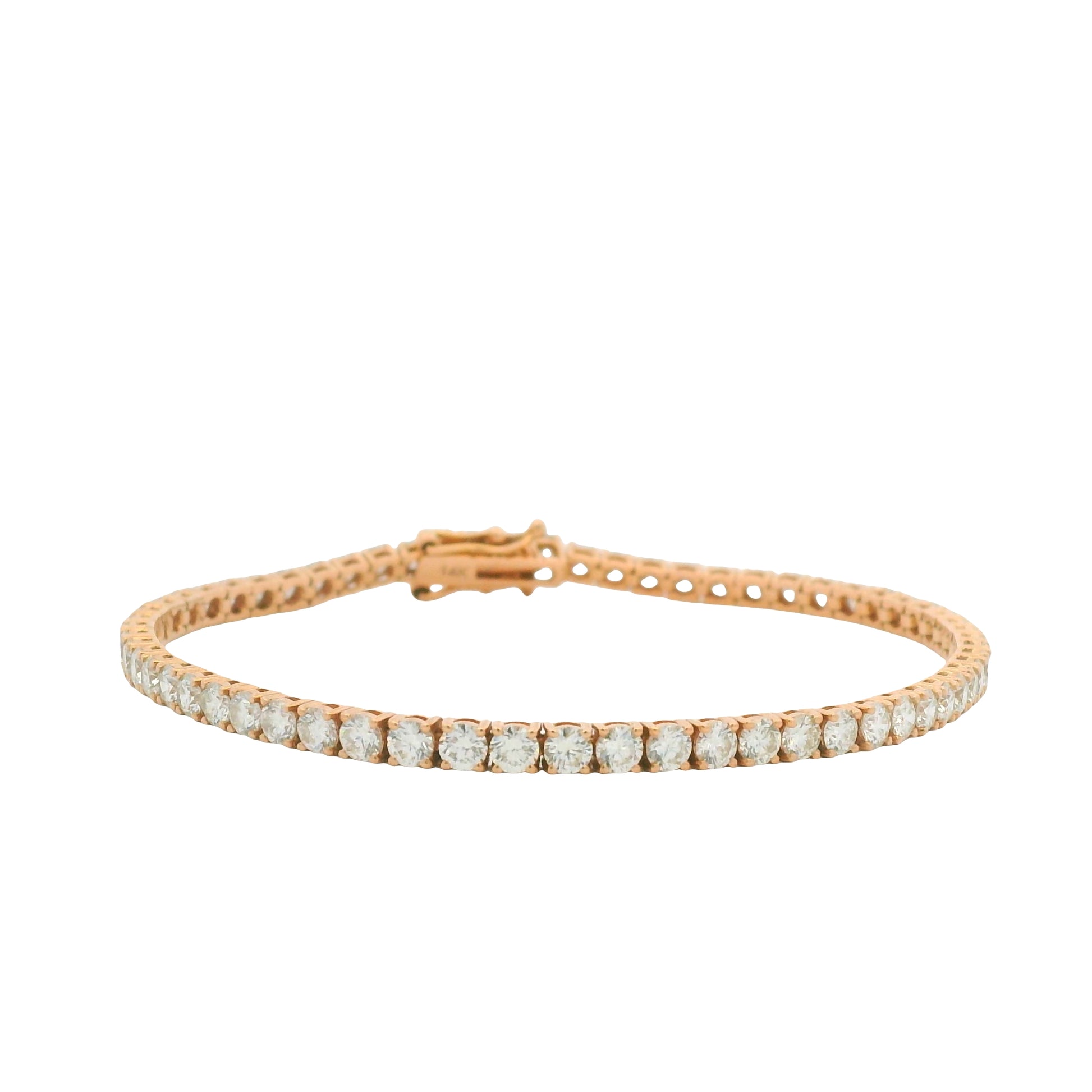 14K Rose Gold Natural Round Brilliant Cut Diamond Tennis Bracelet