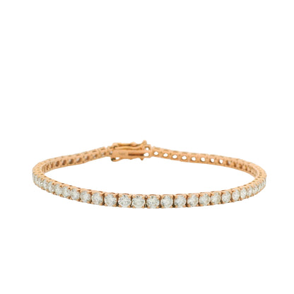 14K Rose Gold Natural Round Brilliant Cut Diamond Tennis Bracelet