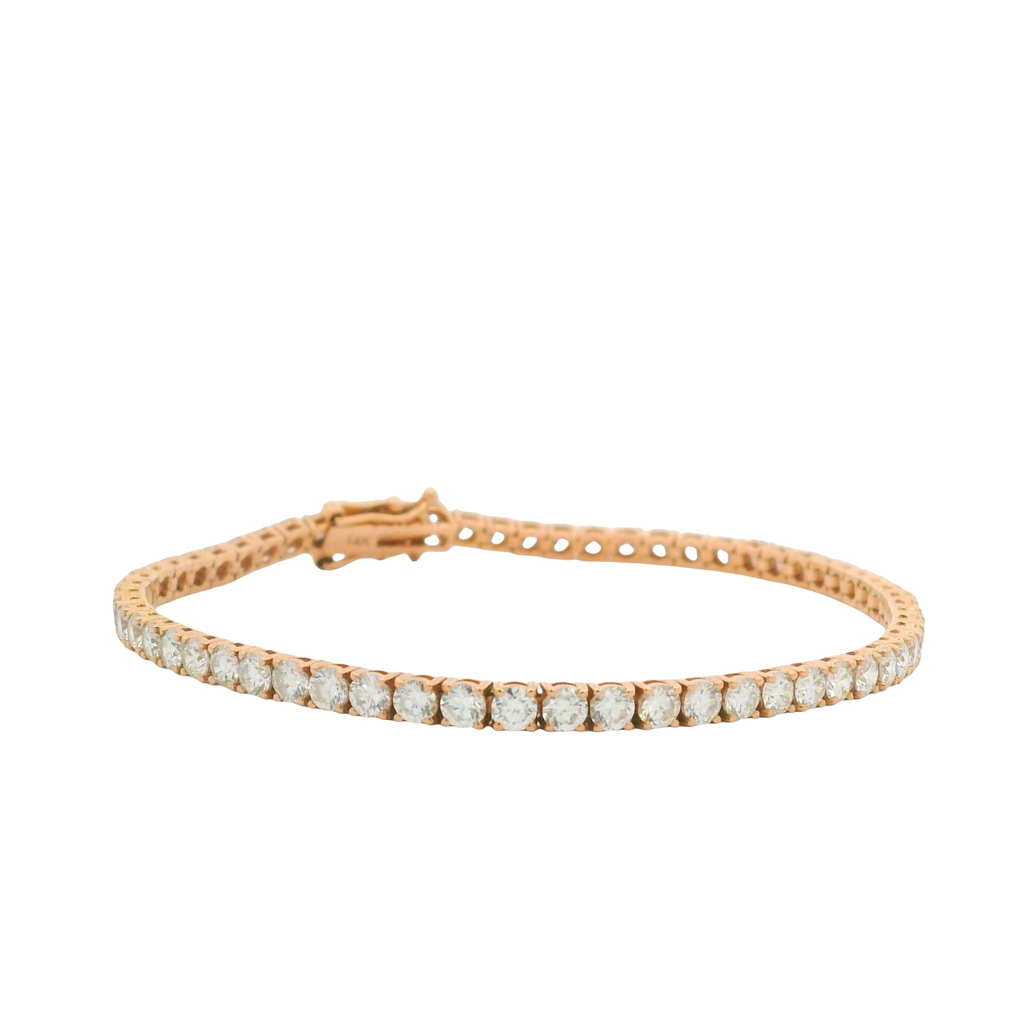 14K Rose Gold Natural Round Brilliant Cut Diamond Tennis Bracelet