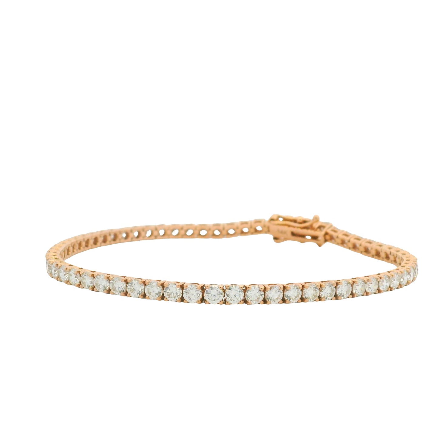 14K Rose Gold Natural Round Brilliant Cut Diamond Tennis Bracelet