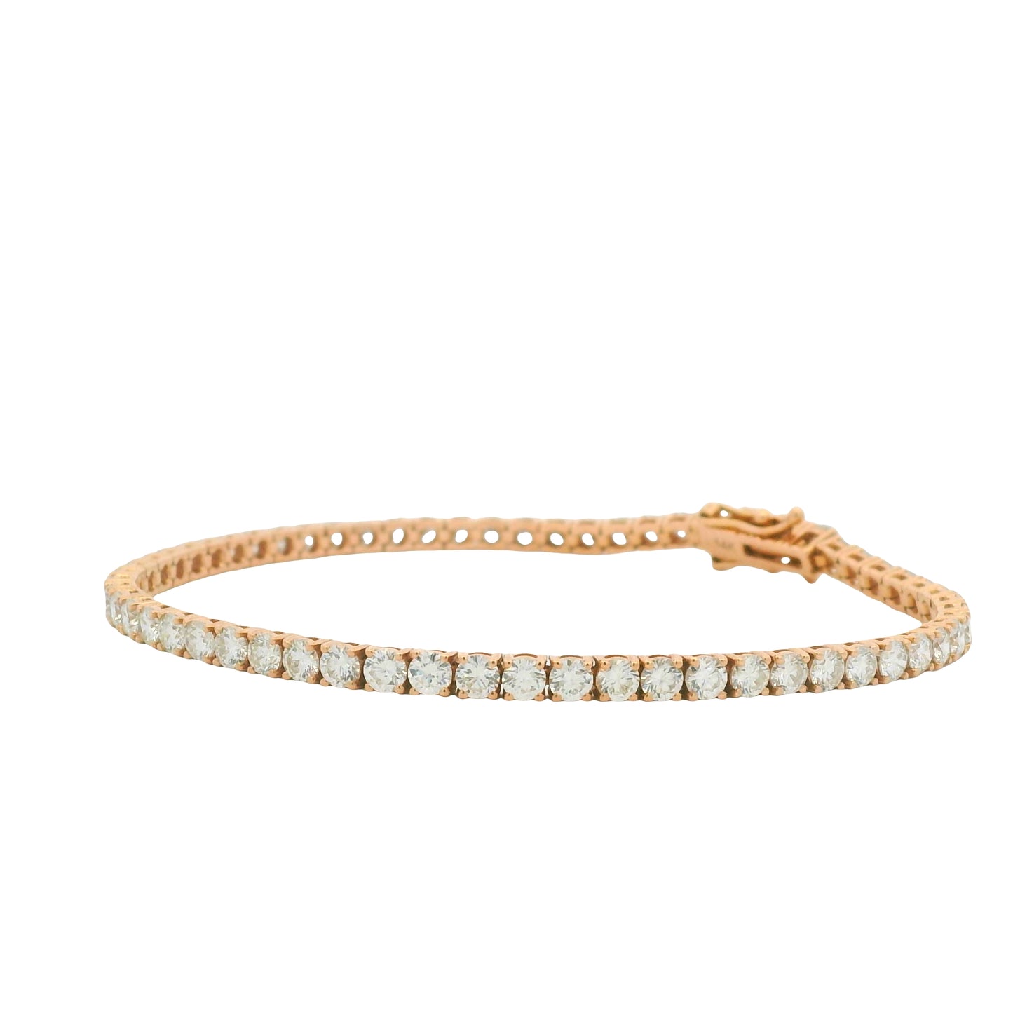 14K Rose Gold Natural Round Brilliant Cut Diamond Tennis Bracelet