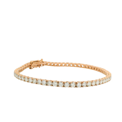 14K Rose Gold Natural Round Brilliant Cut Diamond Tennis Bracelet