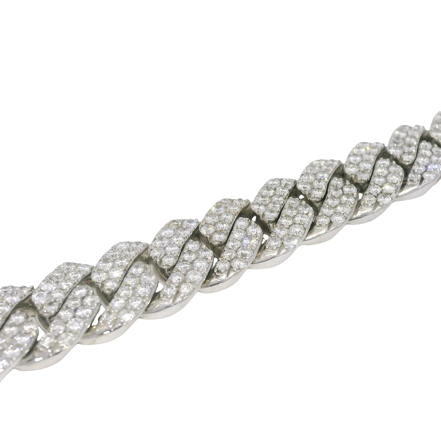 14k White Gold Natural 7.61 Carat Round Brilliant Diamond Pave Cuban Link Bracelet