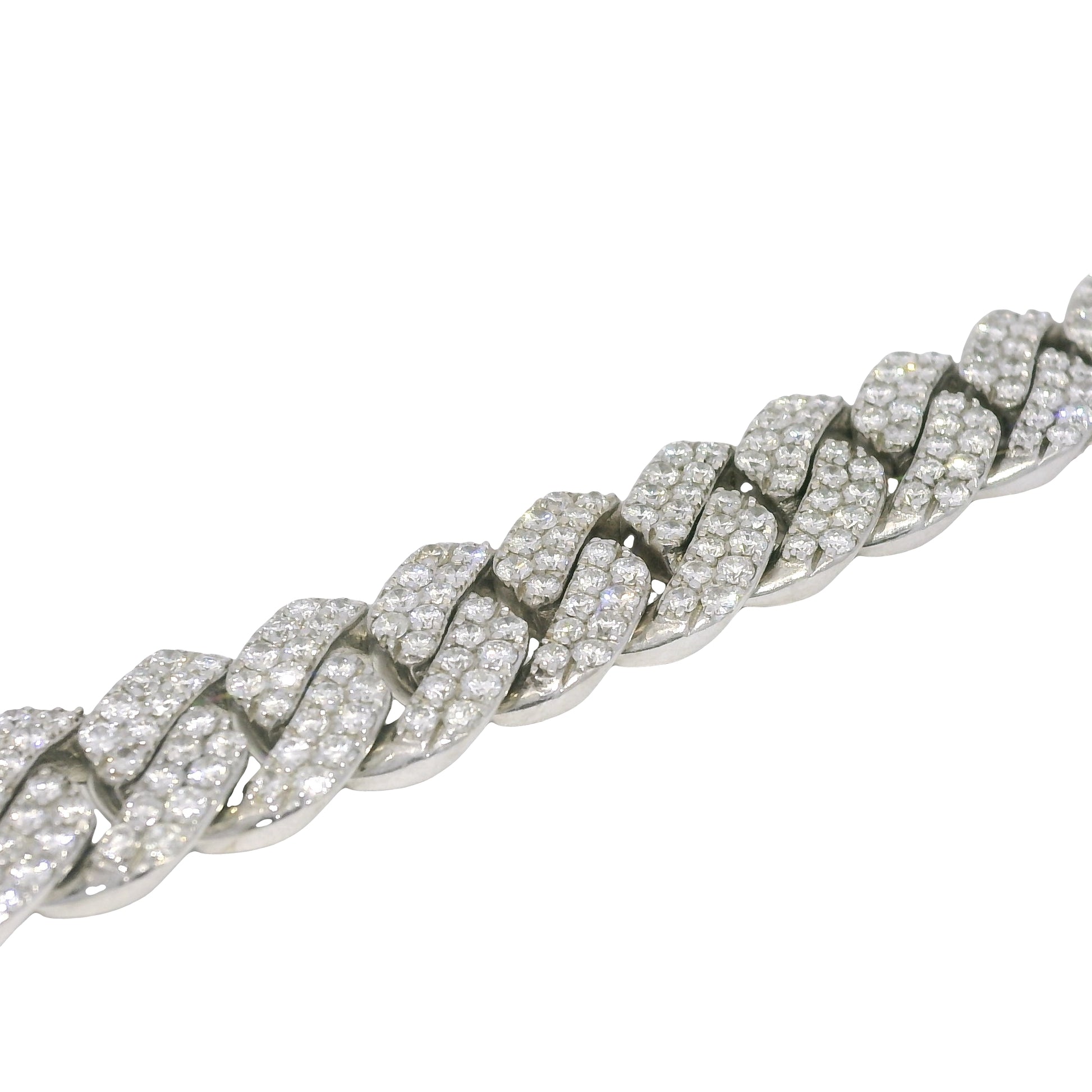 14k White Gold Natural 7.61 Carat Round Brilliant Diamond Pave Cuban Link Bracelet